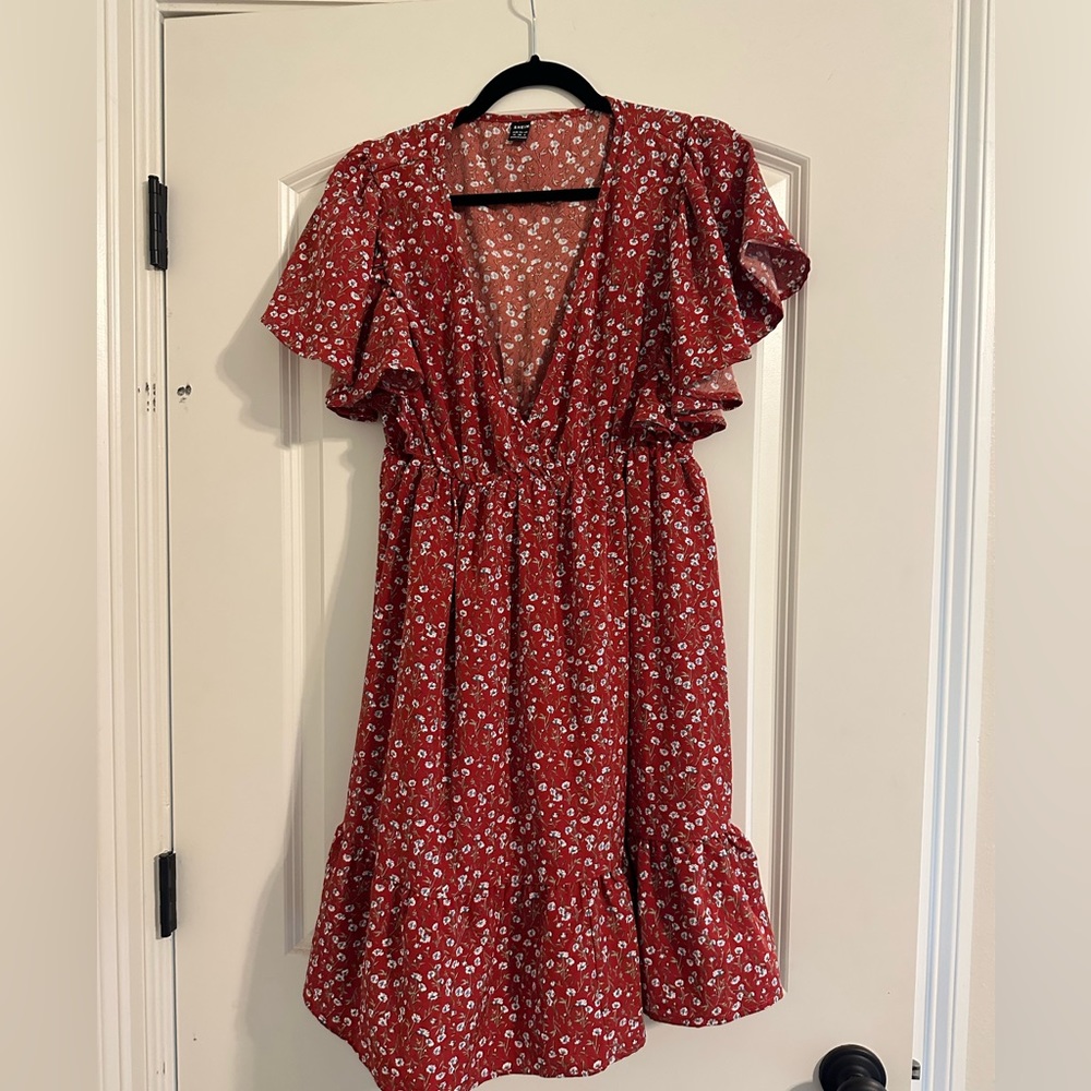 SHEIN Red Floral Flutter Dress